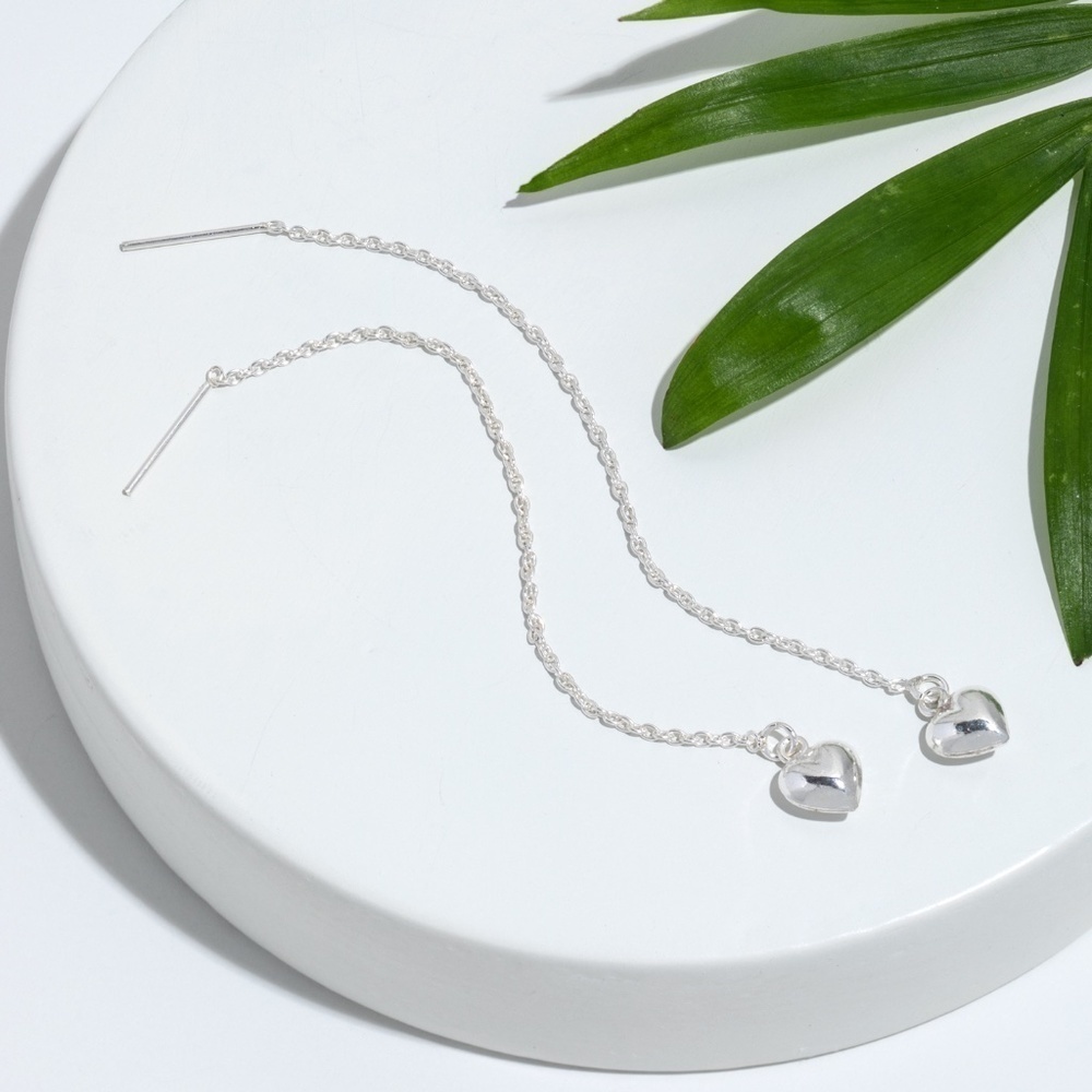 Sterling Silver Heart Threader Earrings - Picture 1 of 1